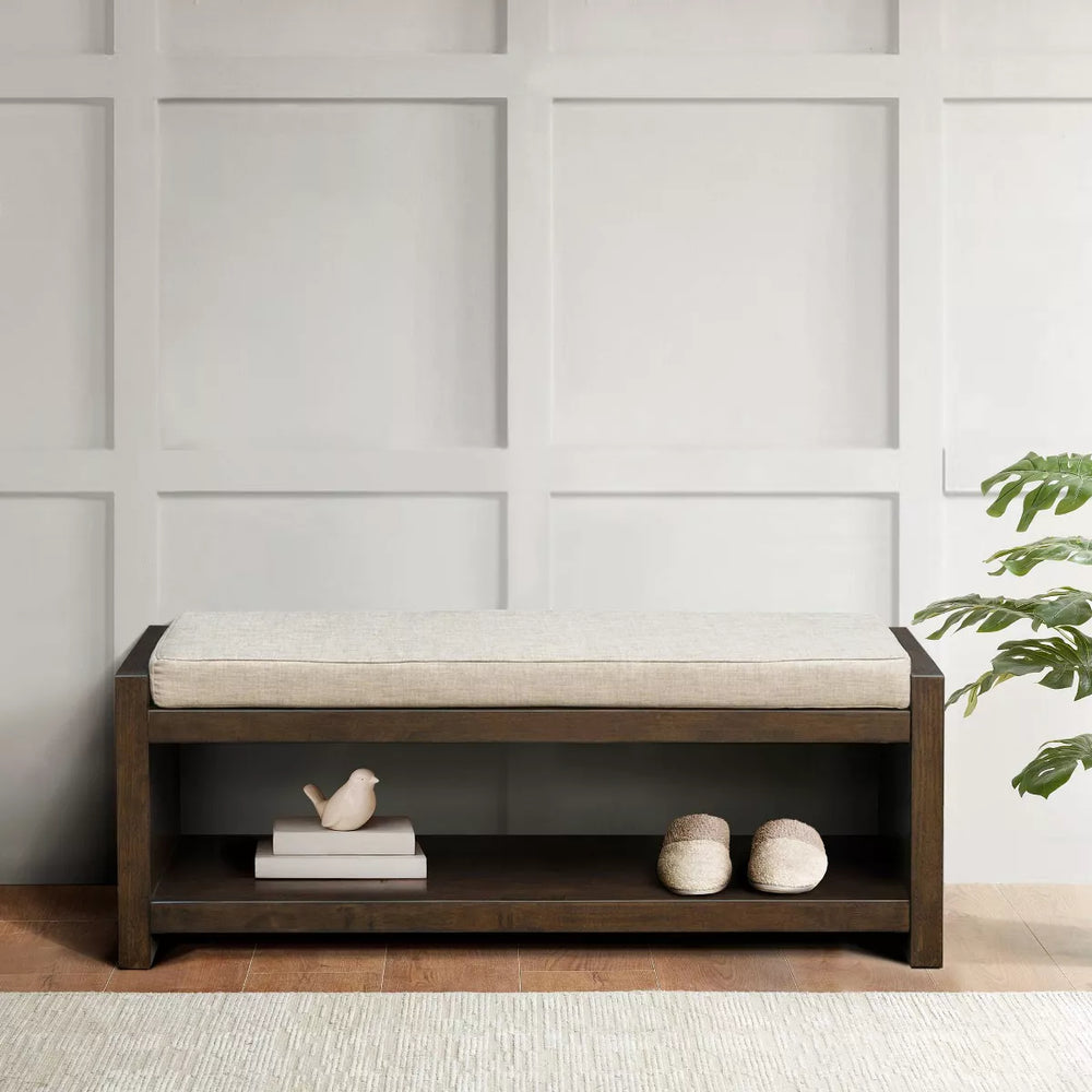 Leland Accent Bench with Lower Shelf Brown