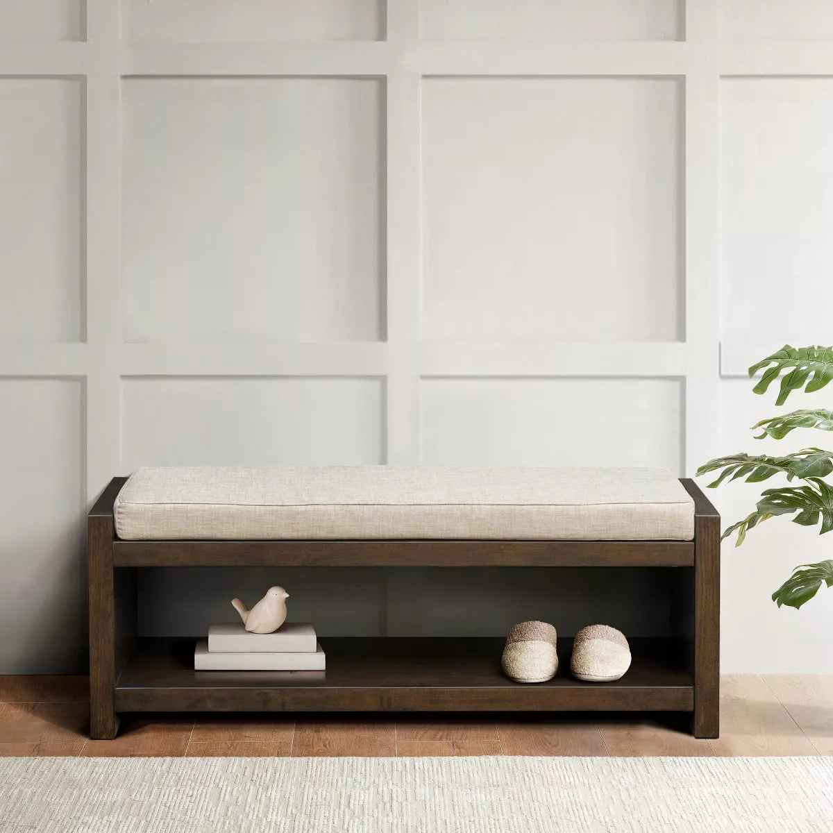 Leland Accent Bench with Lower Shelf Brown