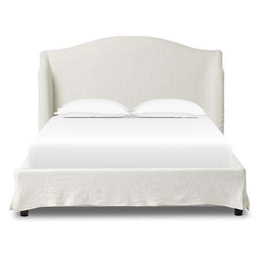 Maddie Modern Off White Upholstered Linen Slipcovered Wingback Bed - Queen