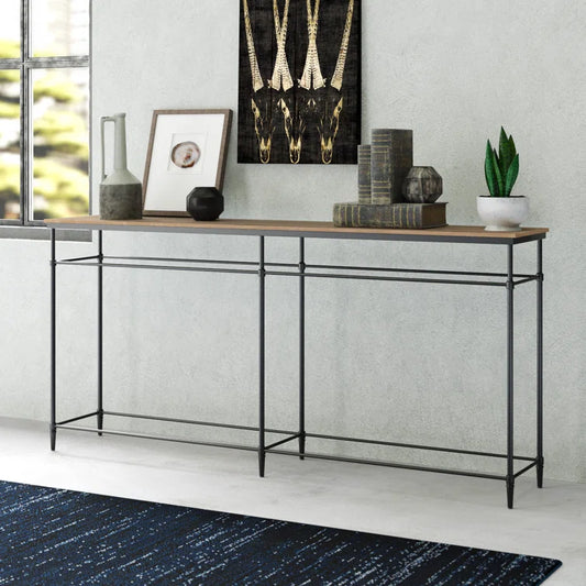Rainville 74" Mango Solid Wood And Metal Sofa Console Table