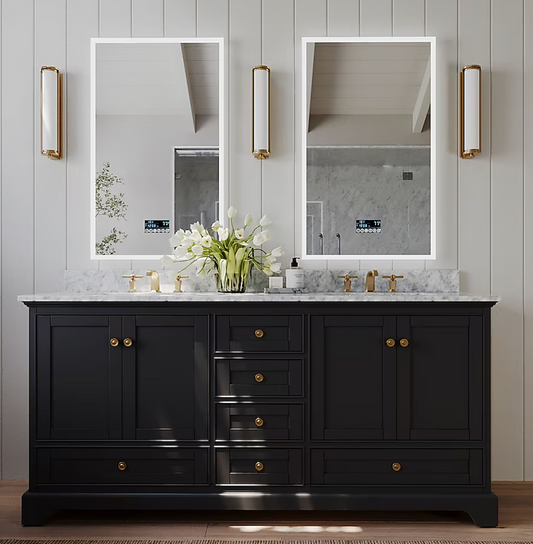 Ancerre Designs Audrey 72-in Black Onyx Undermount Double sink Bathroom Vanity with Carrara White Natural marble Top