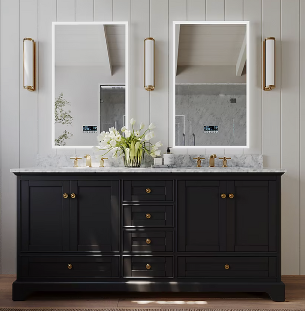 Ancerre Designs Audrey 72-in Black Onyx Undermount Double sink Bathroom Vanity with Carrara White Natural marble Top